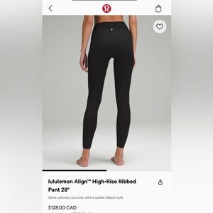 Lululemon High-Rise Ribbed Pant 28”